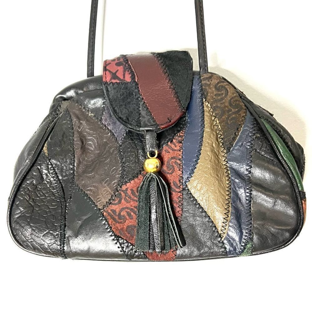 Vintage Patchwork Crossbody Purse Solids & Pattern Pieces Snap With Flap Closure
